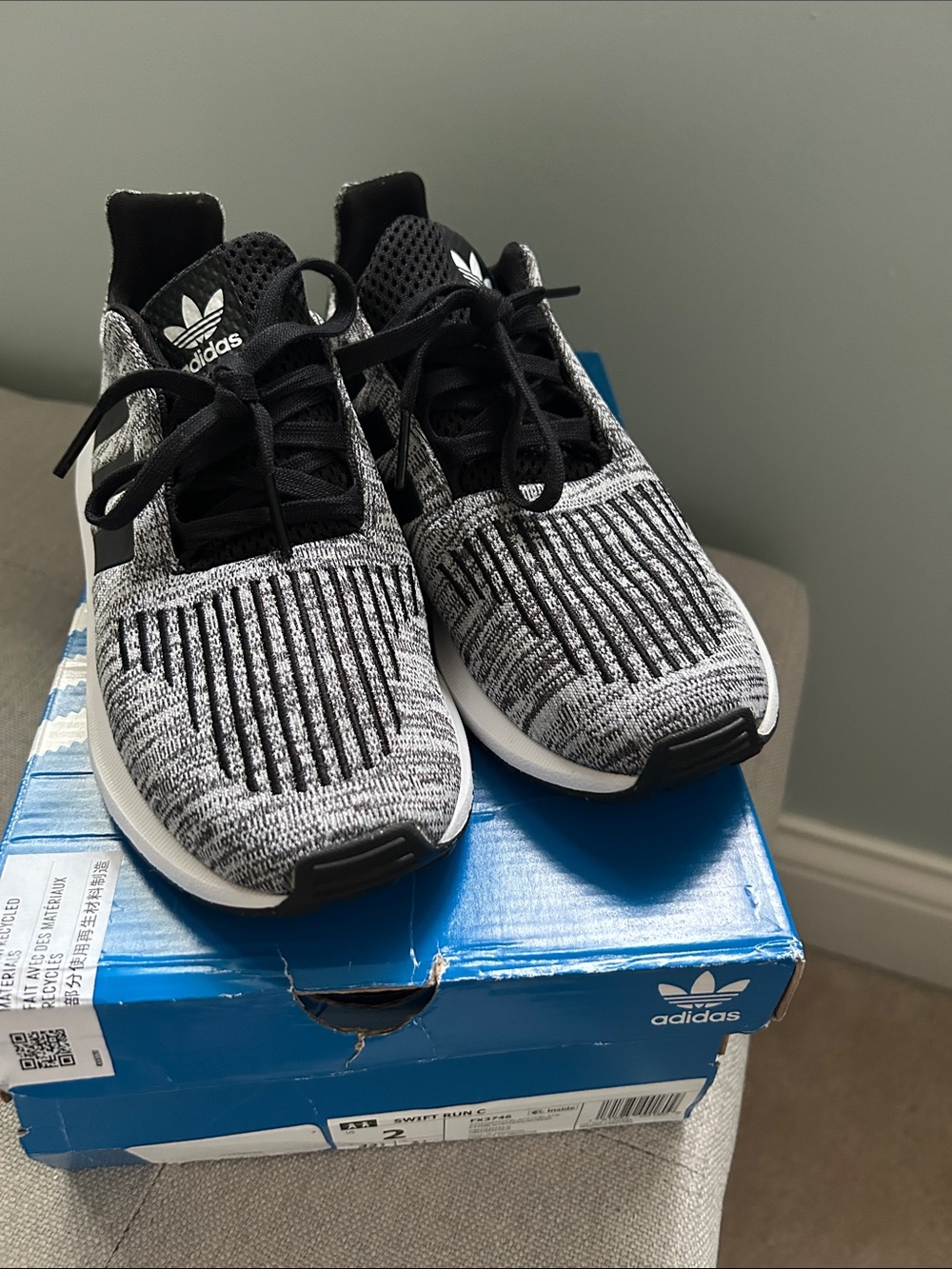 adidas Kids Black and White Knit Sneakers NWOT